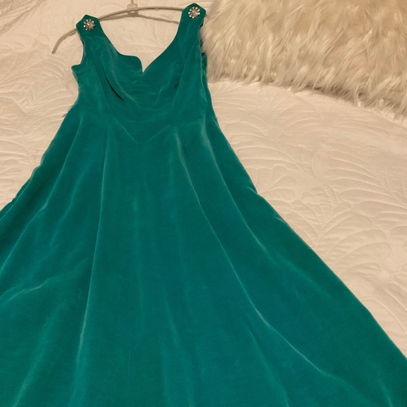 Exquisite 1950’s Aqua Velvet midi flare party dress - Picture 10 of 16